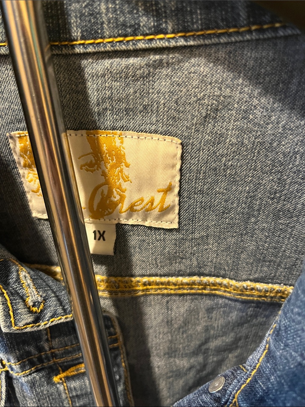 Crest Blue Denim Jean Jacket with Paint Detail - Picture 2 of 8